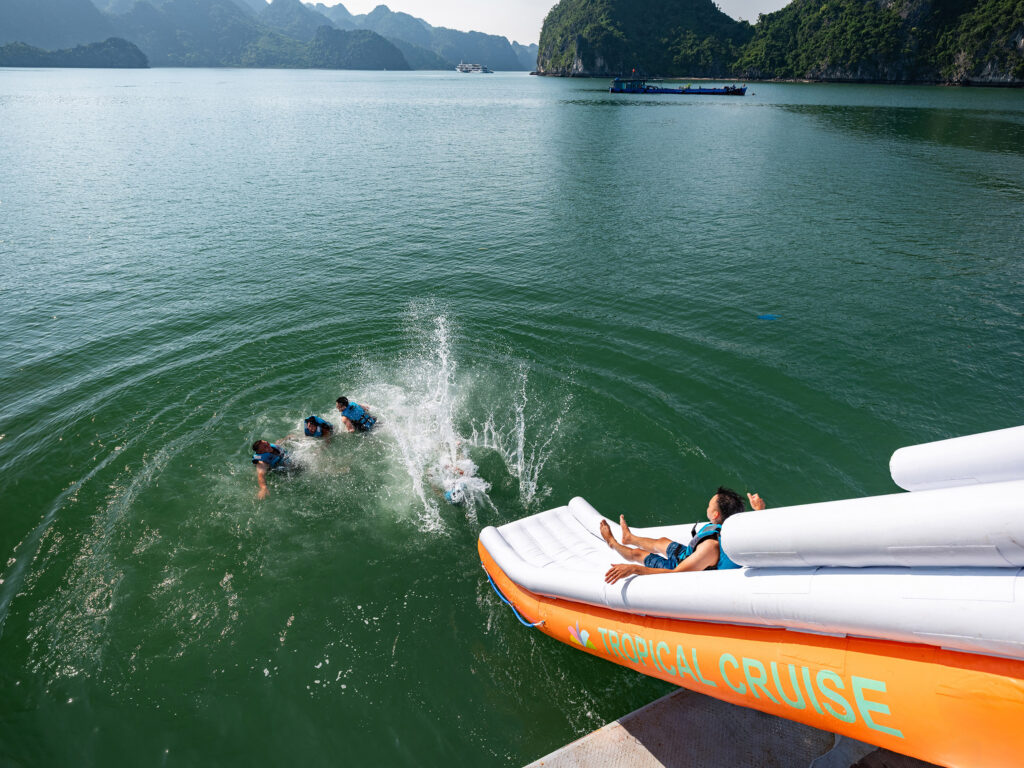 Water sliding in the middle of World Heritage Site Lan Ha Bay
